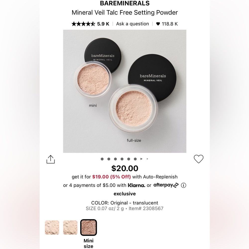 NWOT bareMinerals “mineral veil” mini